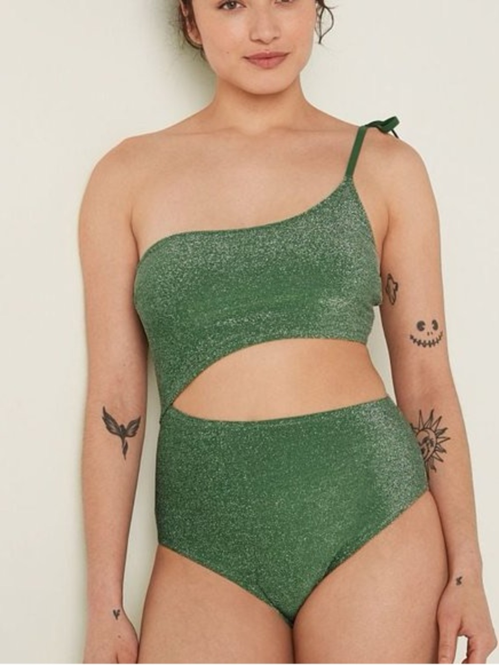 NWT pink Victoria’s Secret one shoulder green sparkly one piece swim